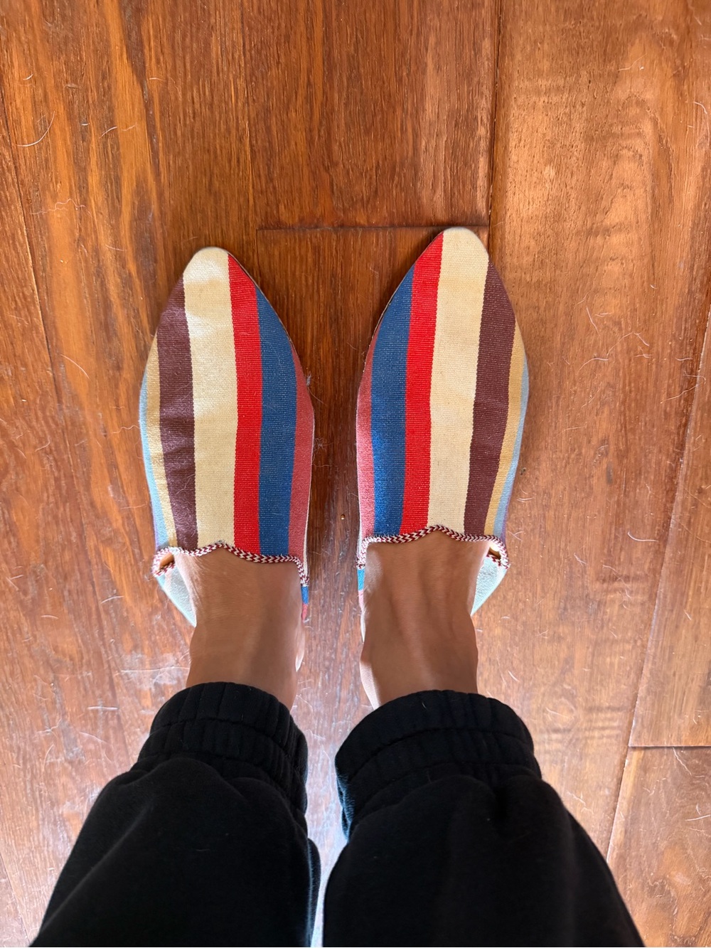 Striped Canvas moroccan Flats in Red, Blue, Brown, Cream size 40/8.5-9 fr